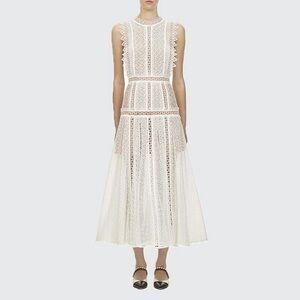 NWT SELF-PORTRAIT Lace Panel Midi Dress White Bridal Cocktail Party Small